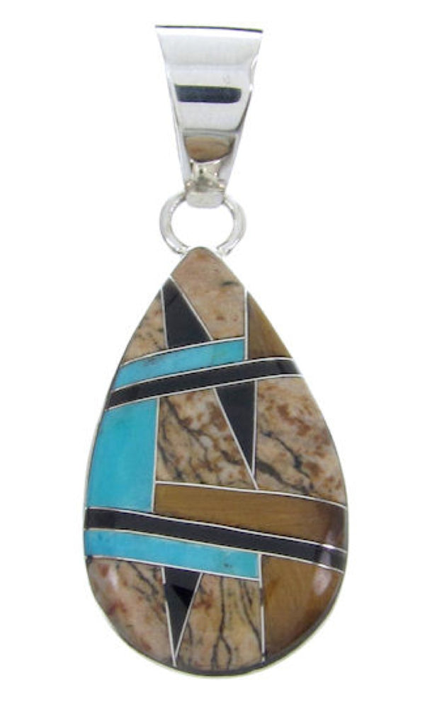 Sterling Silver Tiger Eye Multicolor Inlay Slide Pendant AW69996